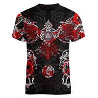 Raven And Norse Runes Women V-Neck T-Shirt Viking - Wonder Print Shop