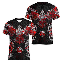 Raven And Norse Runes Women V-Neck T-Shirt Viking - Wonder Print Shop