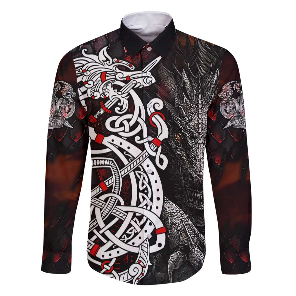 Viking Dragons Family Matching Long Sleeve Bodycon Dress and Hawaiian Shirt Norse Mythology - Wonder Print Shop