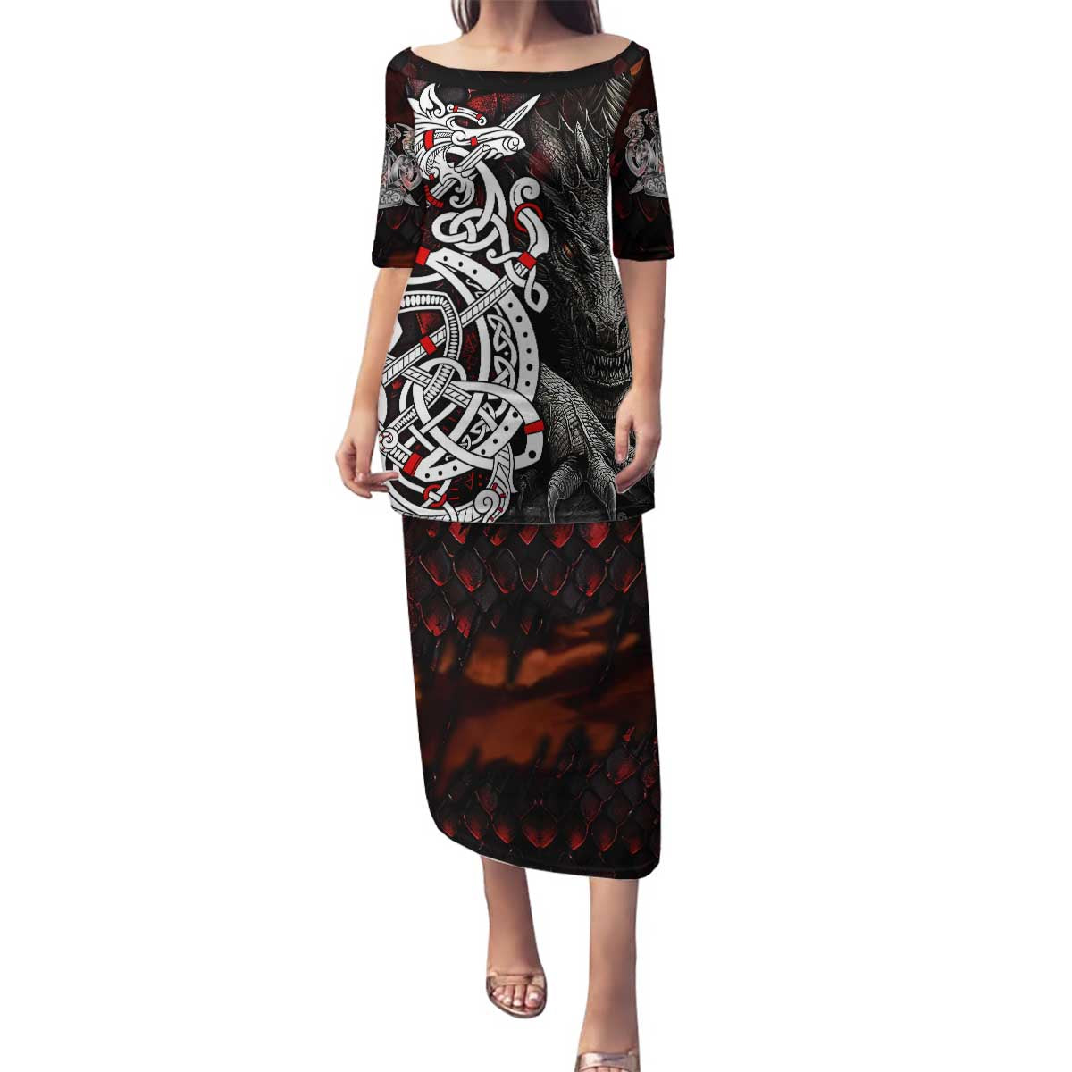 Viking Dragons Family Matching Puletasi and Hawaiian Shirt Norse Mythology - Wonder Print Shop
