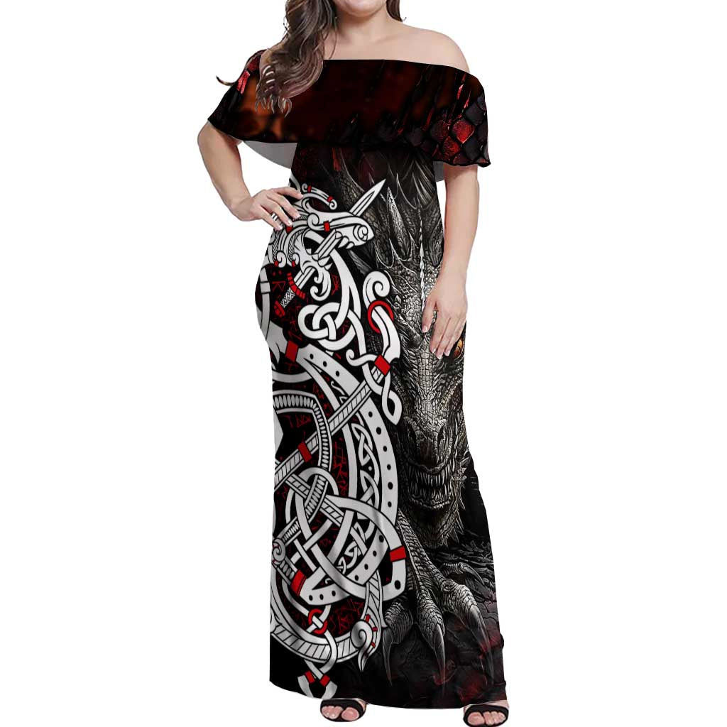 Viking Dragons Off Shoulder Maxi Dress Norse Mythology - Wonder Print Shop