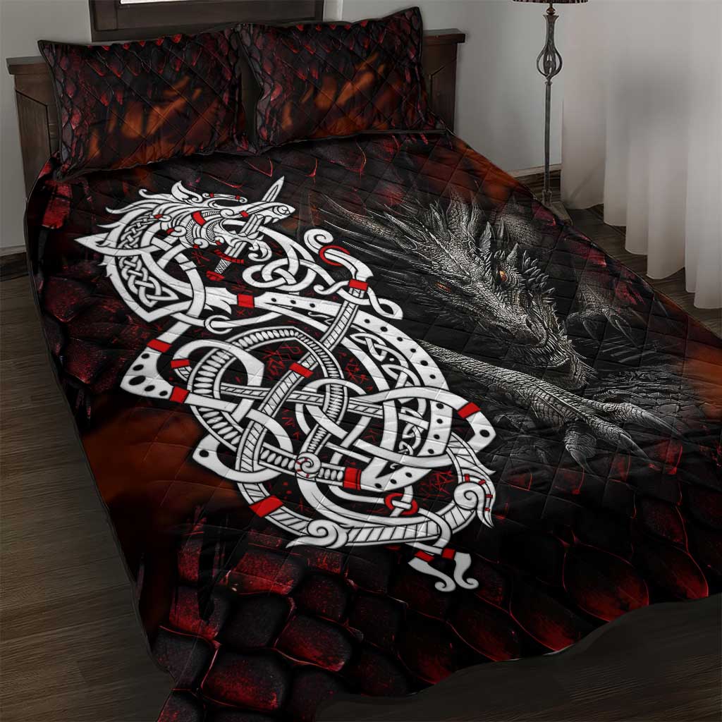 Viking Dragons Quilt Bed Set Norse Mythology - Wonder Print Shop