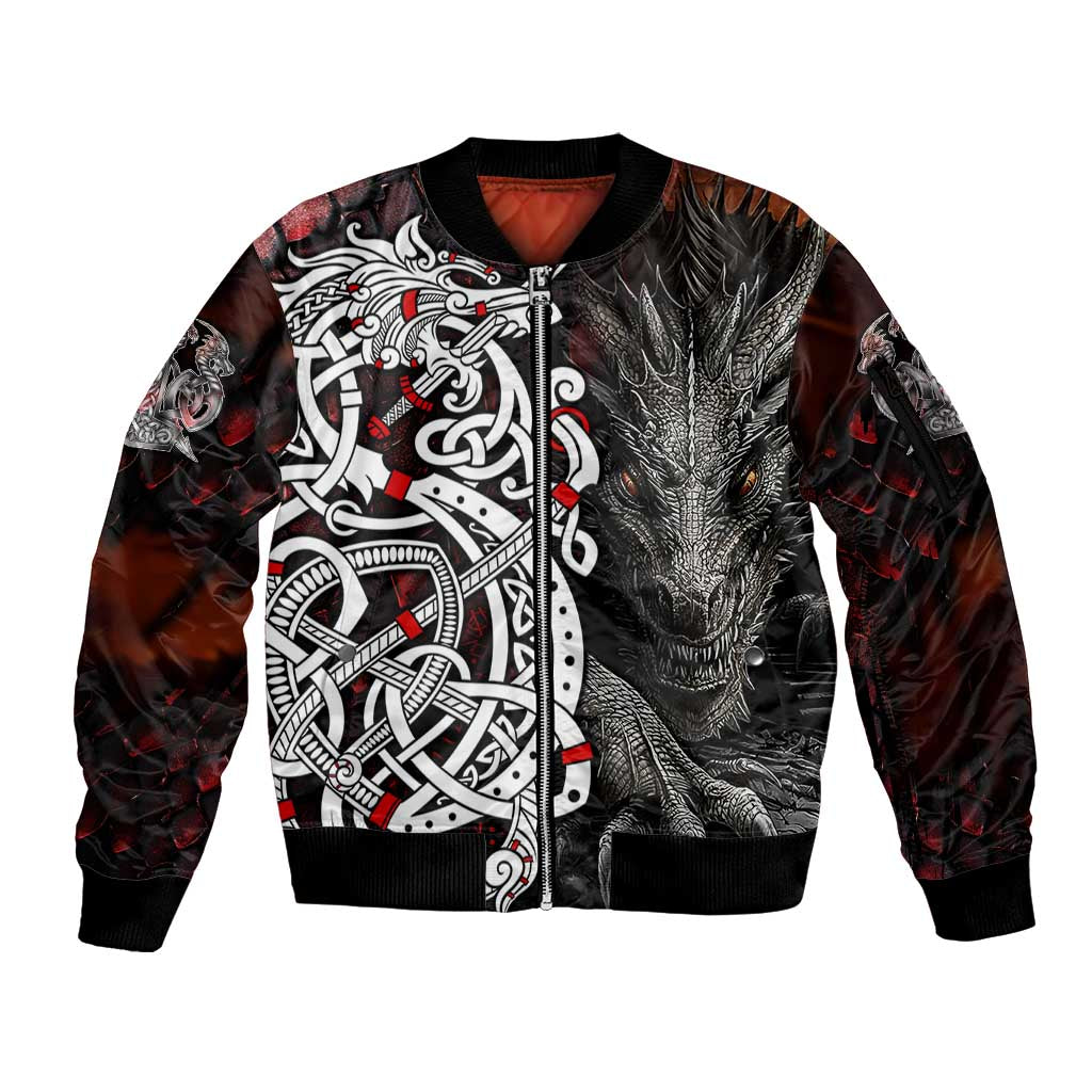 Viking Dragons Sleeve Zip Bomber Jacket Norse Mythology - Wonder Print Shop