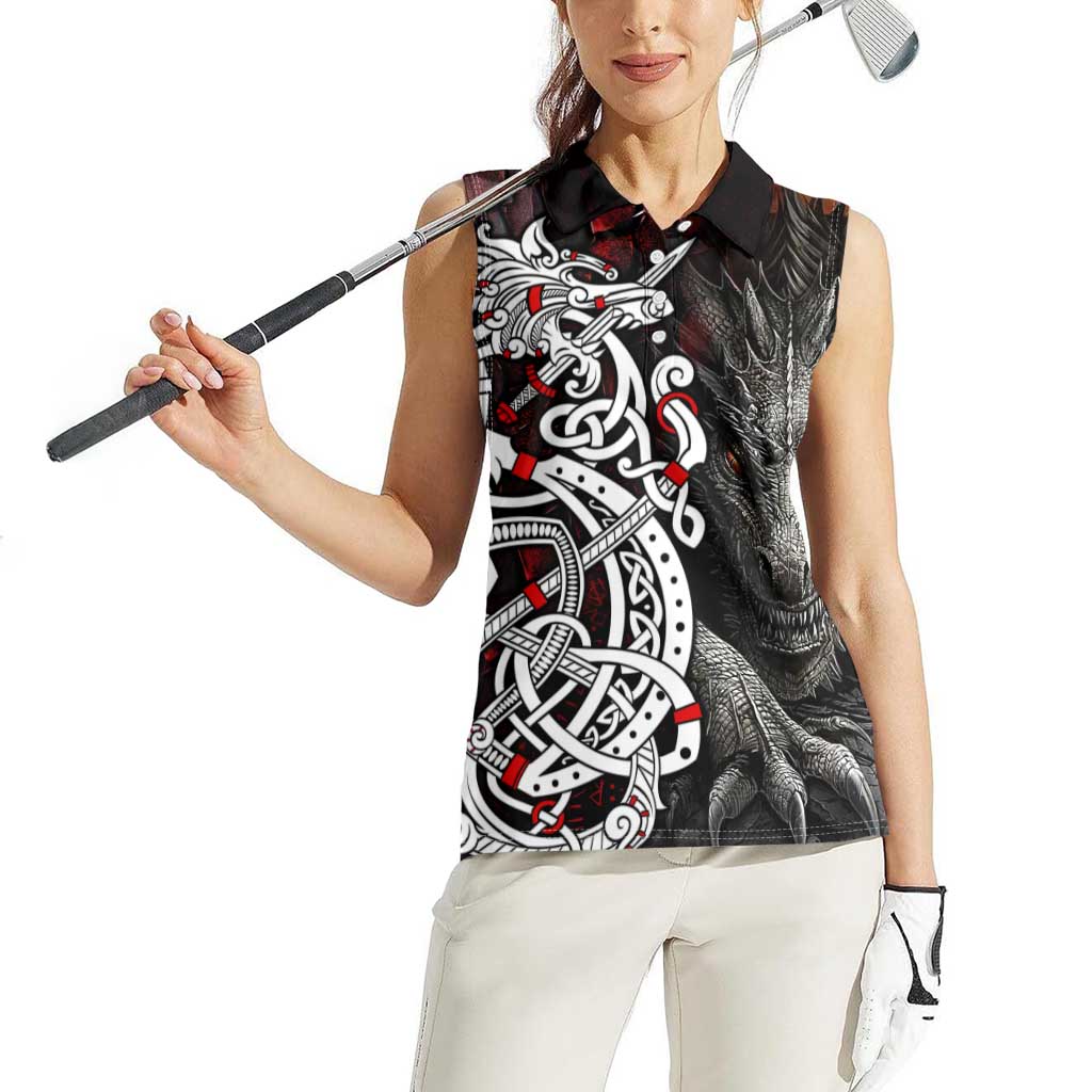 Viking Dragons Women Sleeveless Polo Shirt Norse Mythology - Wonder Print Shop