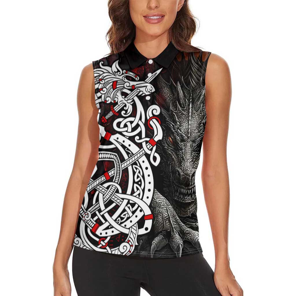 Viking Dragons Women Sleeveless Polo Shirt Norse Mythology - Wonder Print Shop