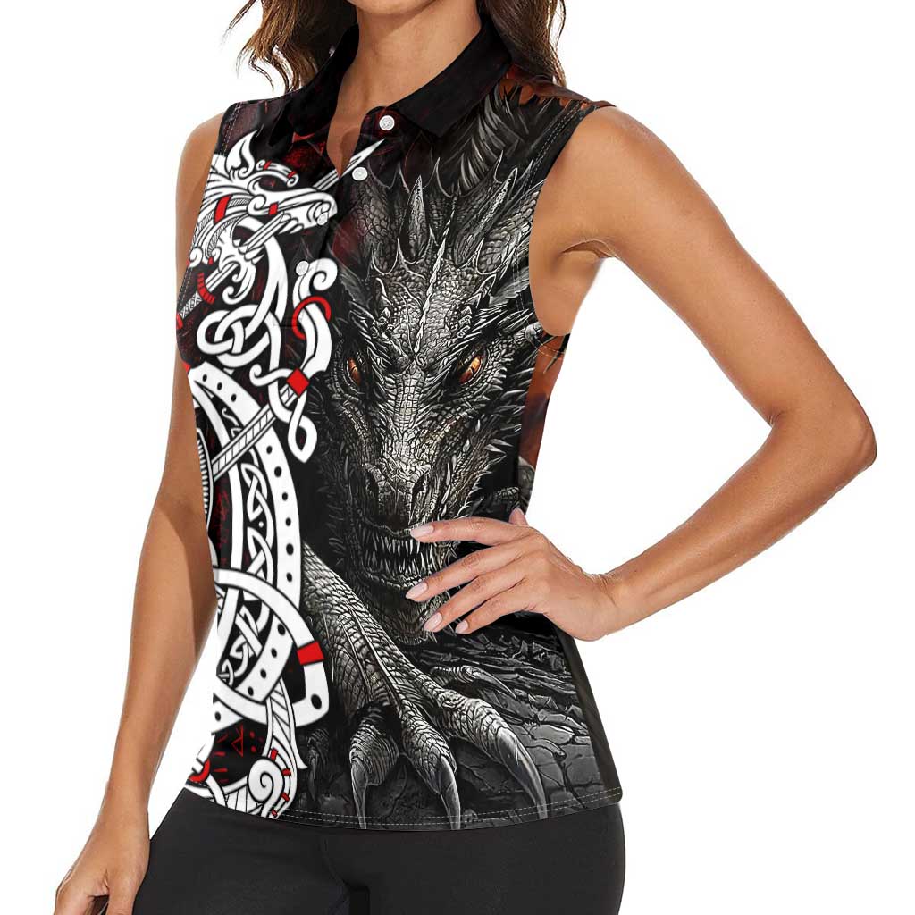 Viking Dragons Women Sleeveless Polo Shirt Norse Mythology - Wonder Print Shop