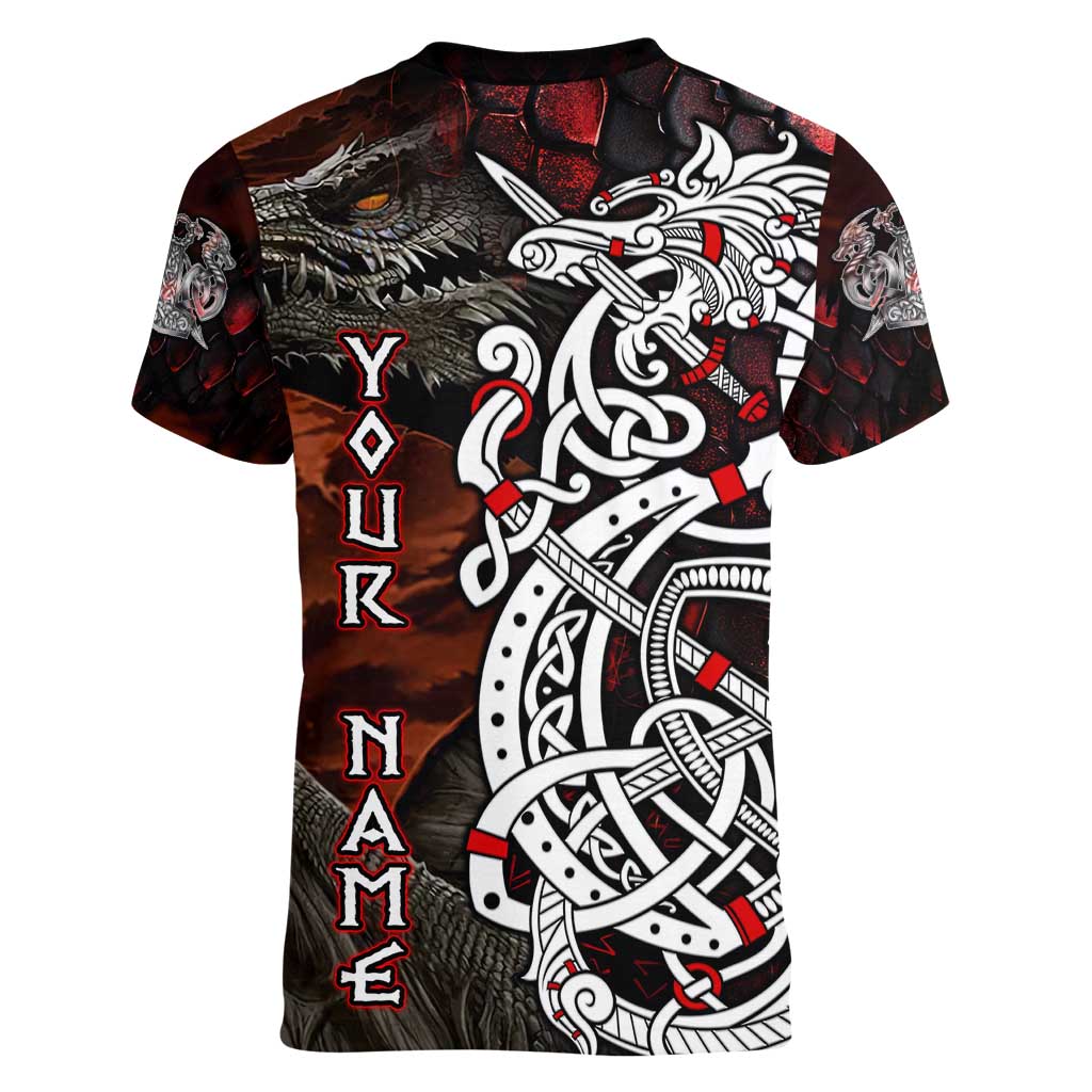 Viking Dragons Women V-Neck T-Shirt Norse Mythology - Wonder Print Shop