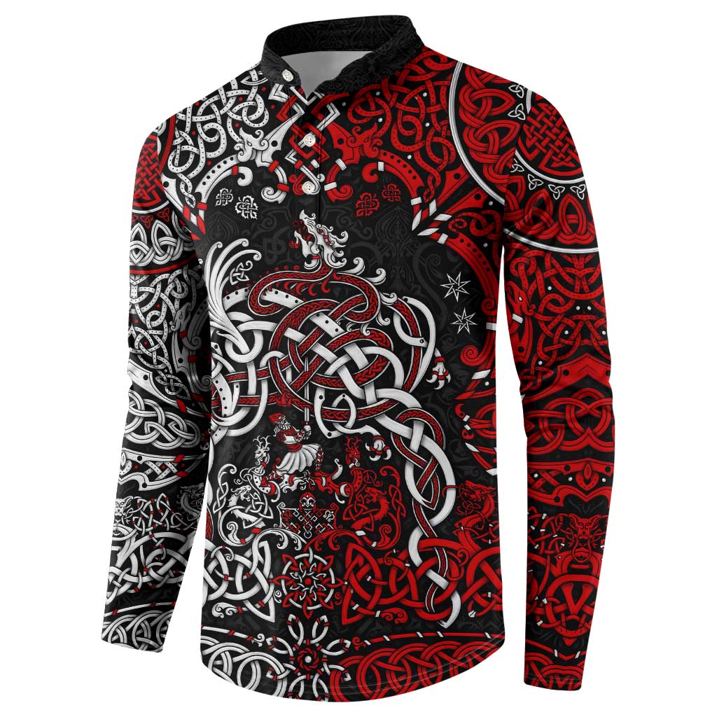 Viking Warrior And Viking Dragons Button Sweatshirt - Wonder Print Shop