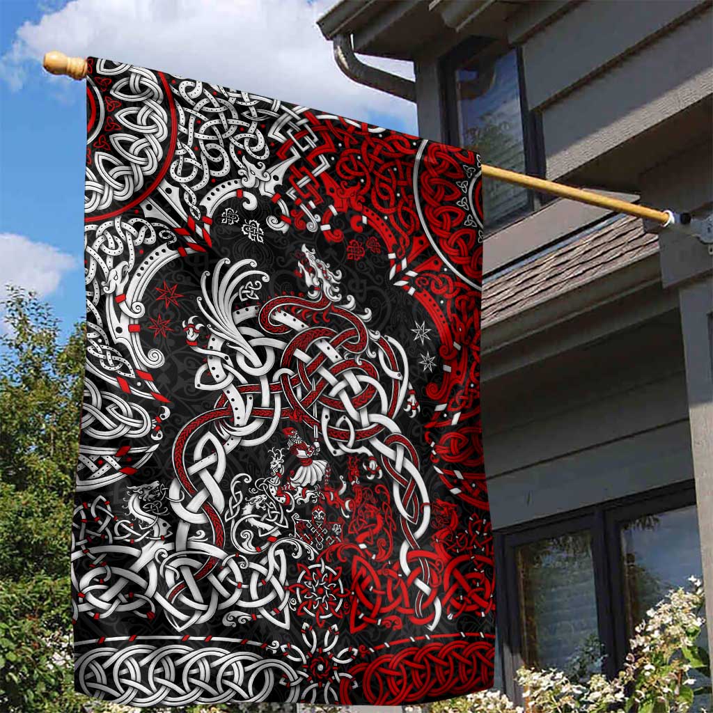 Viking Warrior And Viking Dragons Garden Flag - Wonder Print Shop
