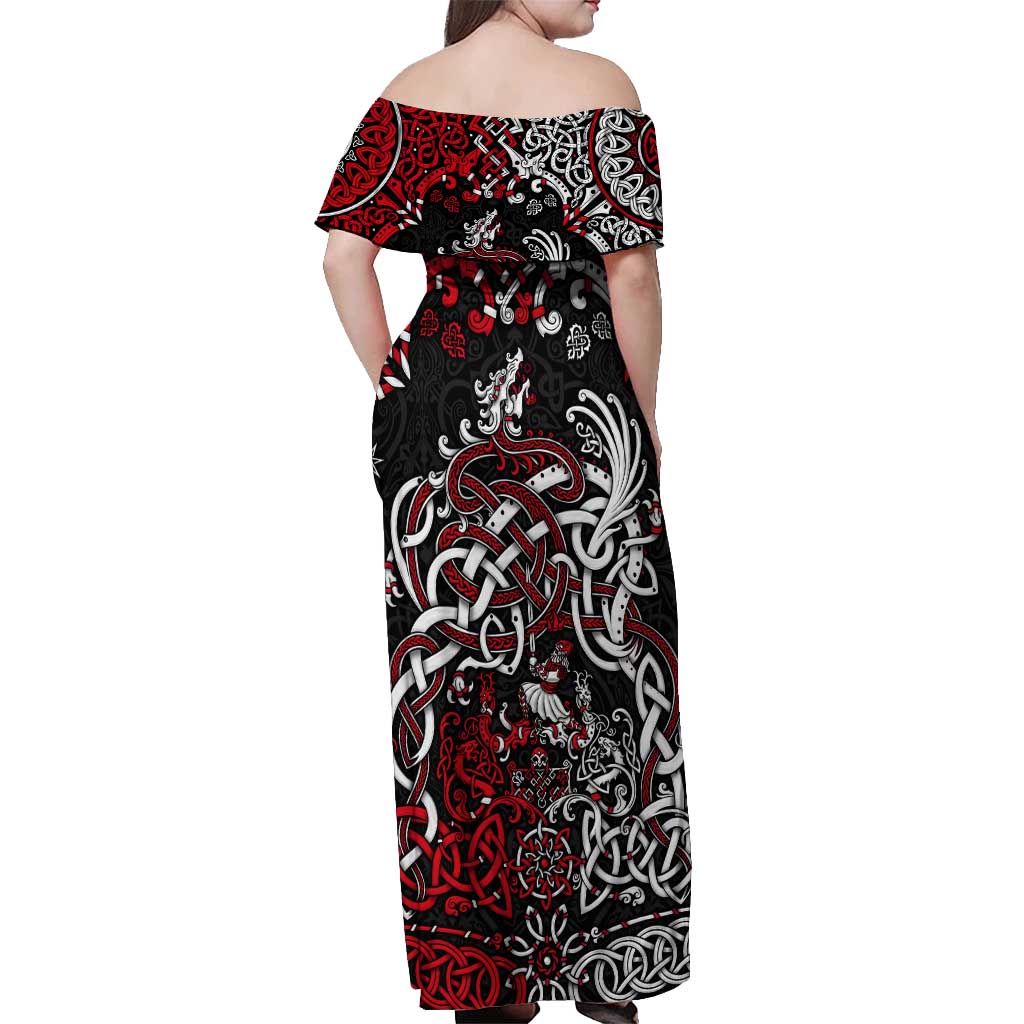 Viking Warrior And Viking Dragons Off Shoulder Maxi Dress - Wonder Print Shop