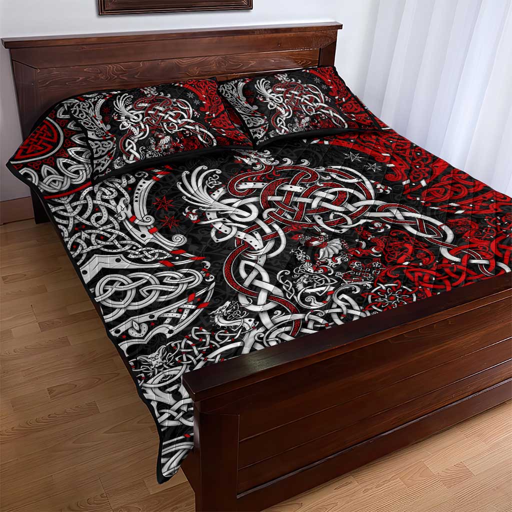 Viking Warrior And Viking Dragons Quilt Bed Set - Wonder Print Shop