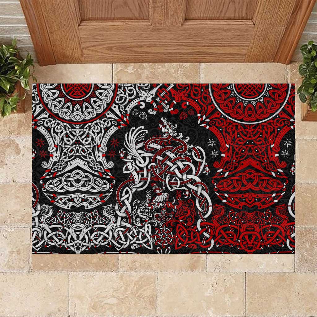 Viking Warrior And Viking Dragons Rubber Doormat - Wonder Print Shop