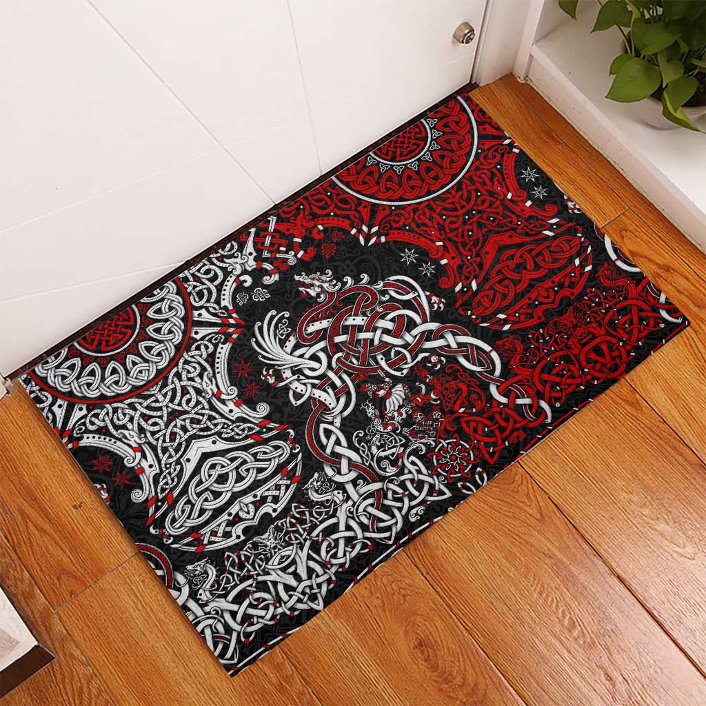 Viking Warrior And Viking Dragons Rubber Doormat - Wonder Print Shop