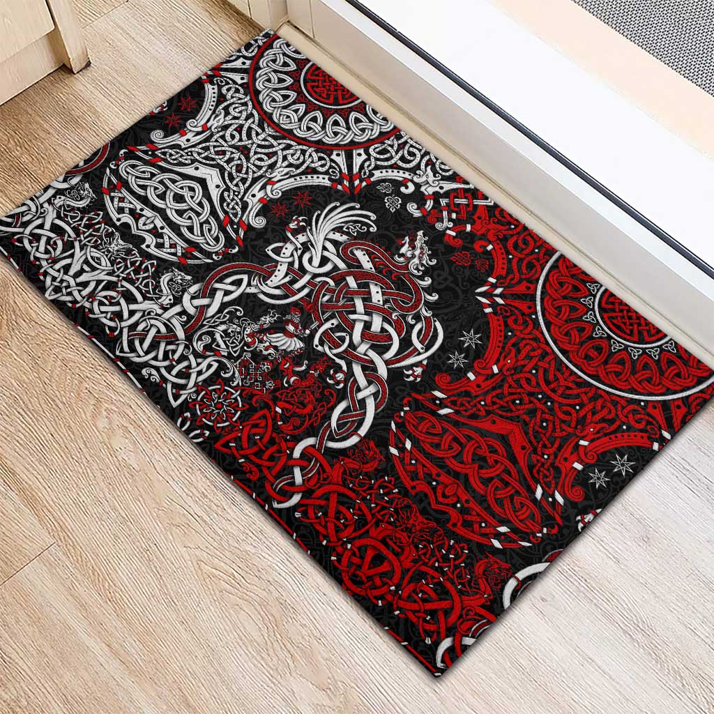 Viking Warrior And Viking Dragons Rubber Doormat - Wonder Print Shop