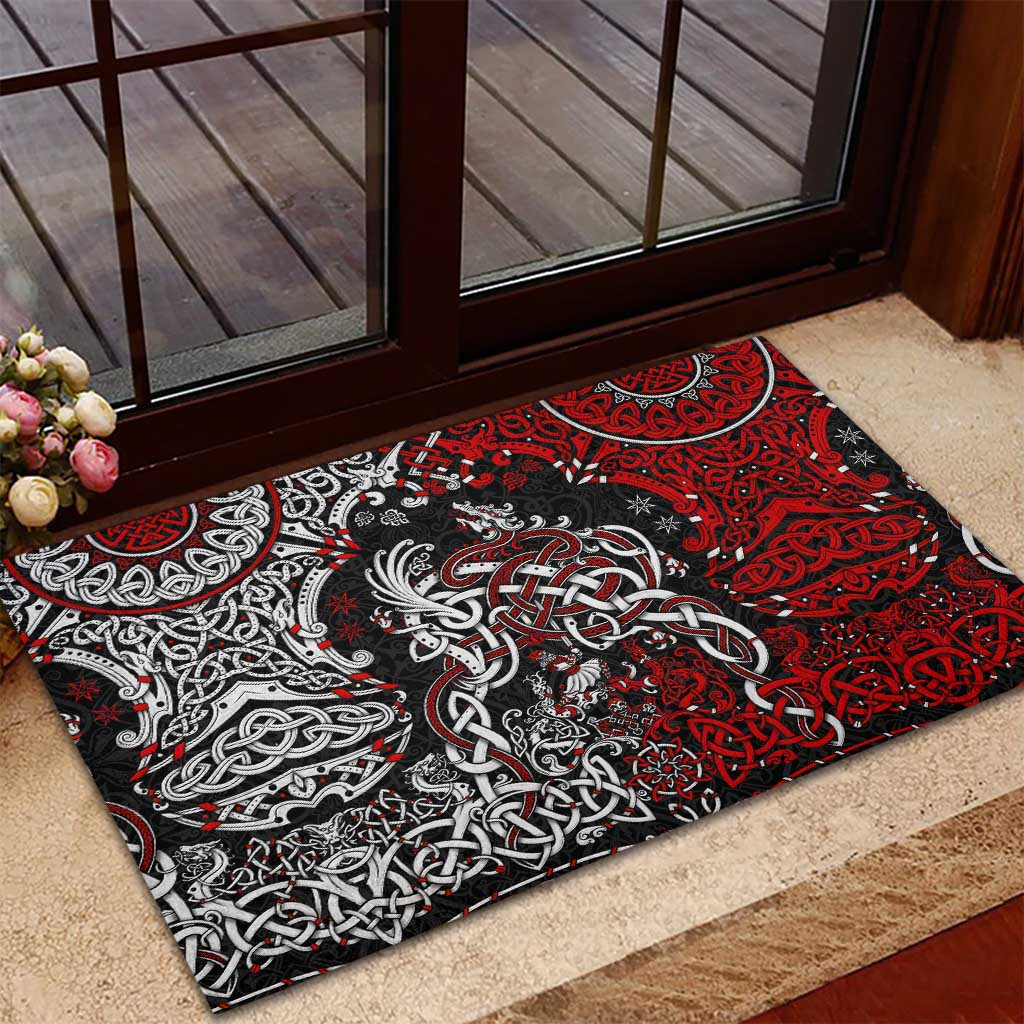 Viking Warrior And Viking Dragons Rubber Doormat - Wonder Print Shop