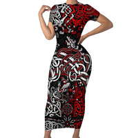 Viking Warrior And Viking Dragons Short Sleeve Bodycon Dress - Wonder Print Shop