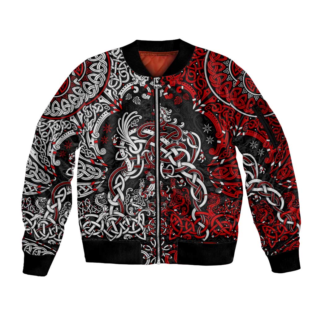 Viking Warrior And Viking Dragons Sleeve Zip Bomber Jacket - Wonder Print Shop