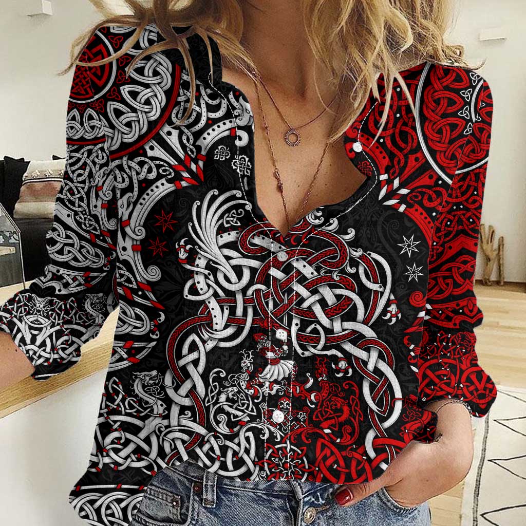 Viking Warrior And Viking Dragons Women Casual Shirt - Wonder Print Shop