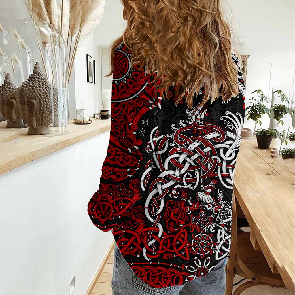 Viking Warrior And Viking Dragons Women Casual Shirt - Wonder Print Shop