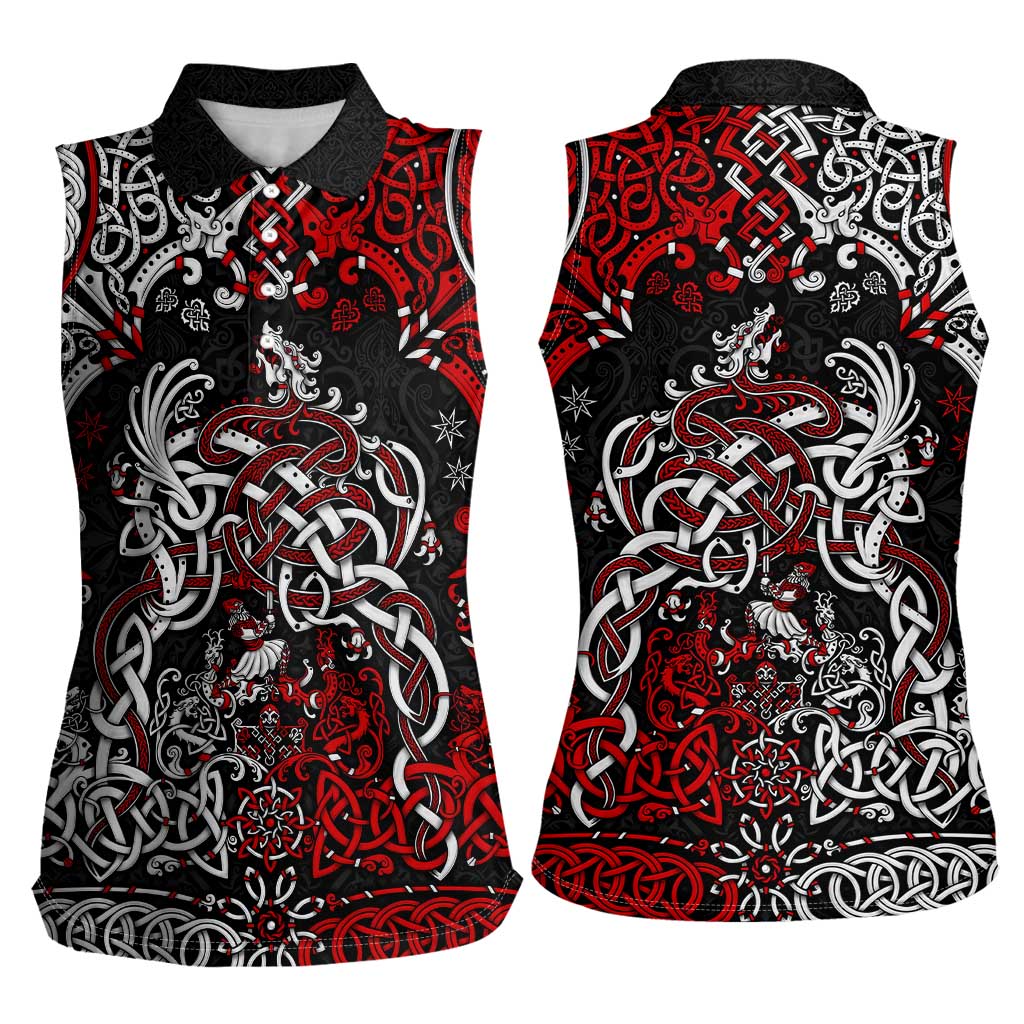 Viking Warrior And Viking Dragons Women Sleeveless Polo Shirt - Wonder Print Shop
