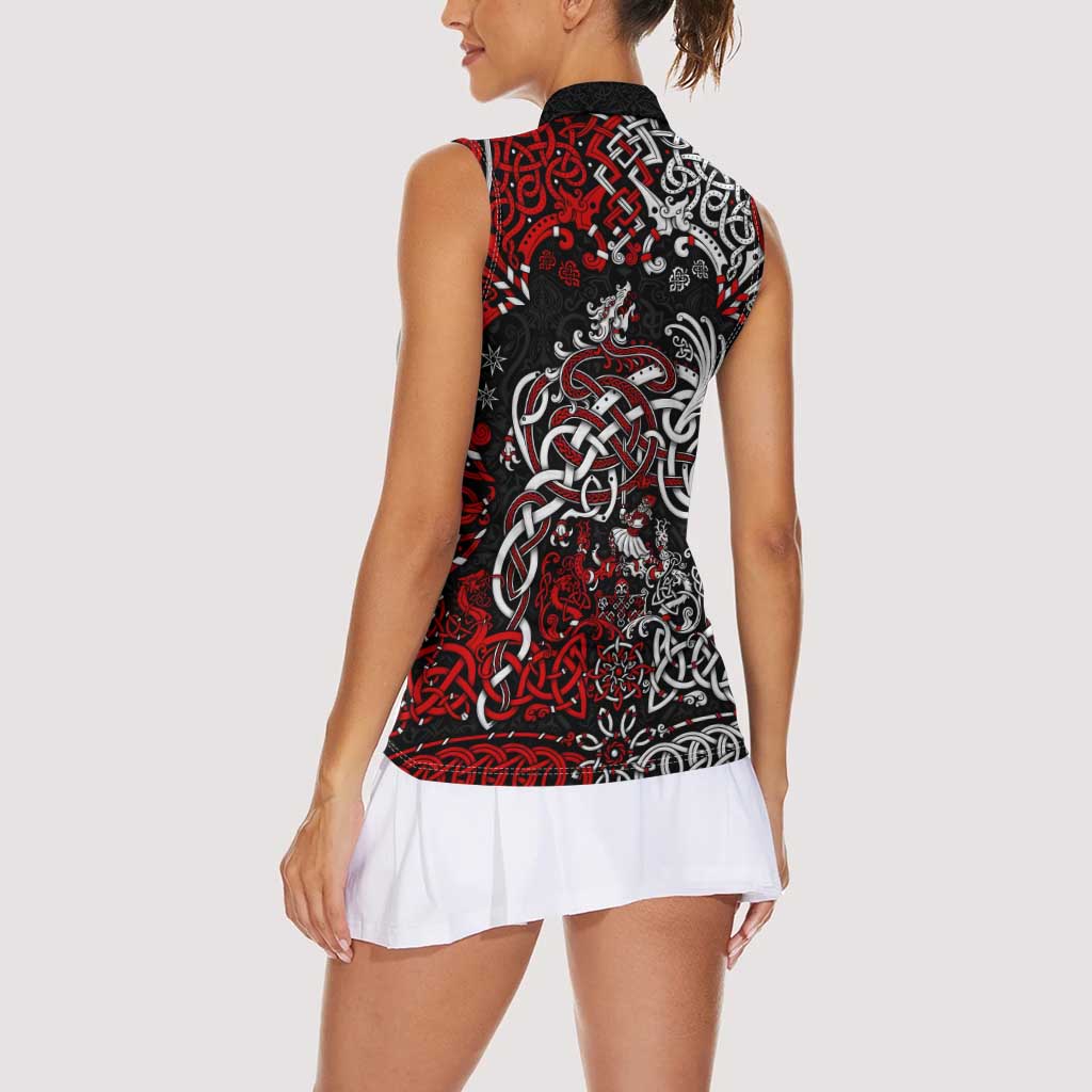 Viking Warrior And Viking Dragons Women Sleeveless Polo Shirt - Wonder Print Shop