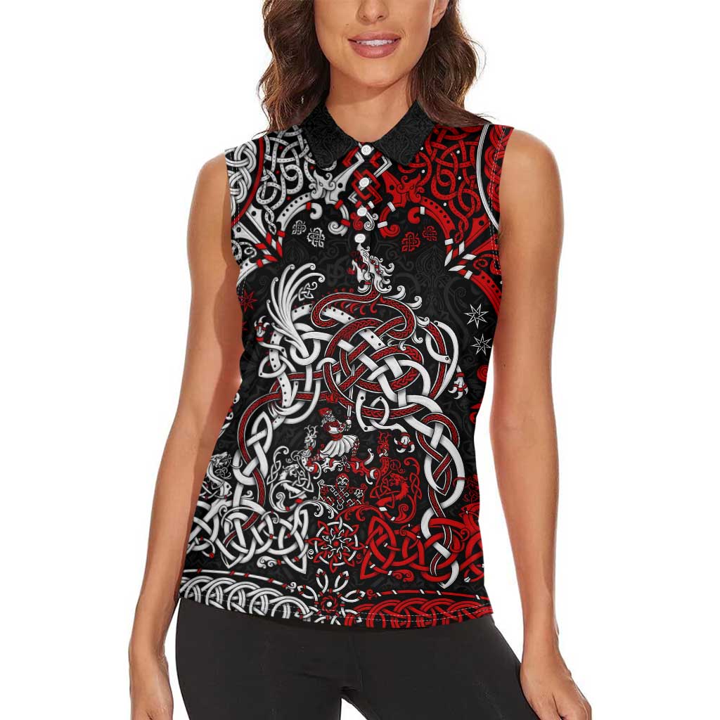 Viking Warrior And Viking Dragons Women Sleeveless Polo Shirt - Wonder Print Shop