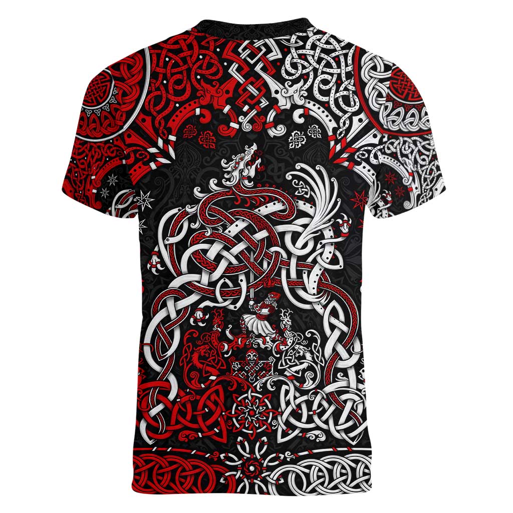 Viking Warrior And Viking Dragons Women V-Neck T-Shirt - Wonder Print Shop