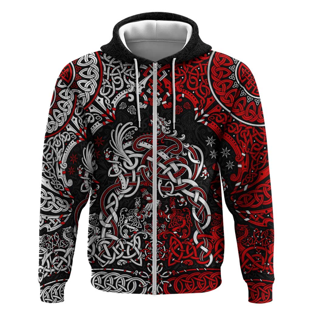 Viking Warrior And Viking Dragons Zip Hoodie - Wonder Print Shop