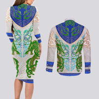 Dragon Celtic Knot Couples Matching Long Sleeve Bodycon Dress and Long Sleeve Button Shirt - Wonder Print Shop