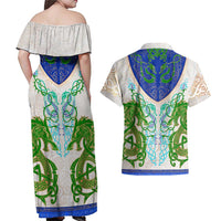 Dragon Celtic Knot Couples Matching Off Shoulder Maxi Dress and Hawaiian Shirt - Wonder Print Shop