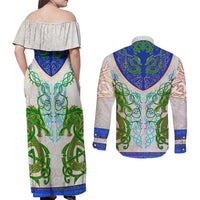 Dragon Celtic Knot Couples Matching Off Shoulder Maxi Dress and Long Sleeve Button Shirt - Wonder Print Shop