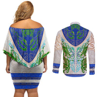 Dragon Celtic Knot Couples Matching Off Shoulder Short Dress and Long Sleeve Button Shirt - Wonder Print Shop