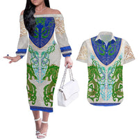 Dragon Celtic Knot Couples Matching Off The Shoulder Long Sleeve Dress and Hawaiian Shirt - Wonder Print Shop