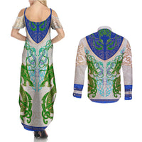 Dragon Celtic Knot Couples Matching Summer Maxi Dress and Long Sleeve Button Shirt - Wonder Print Shop