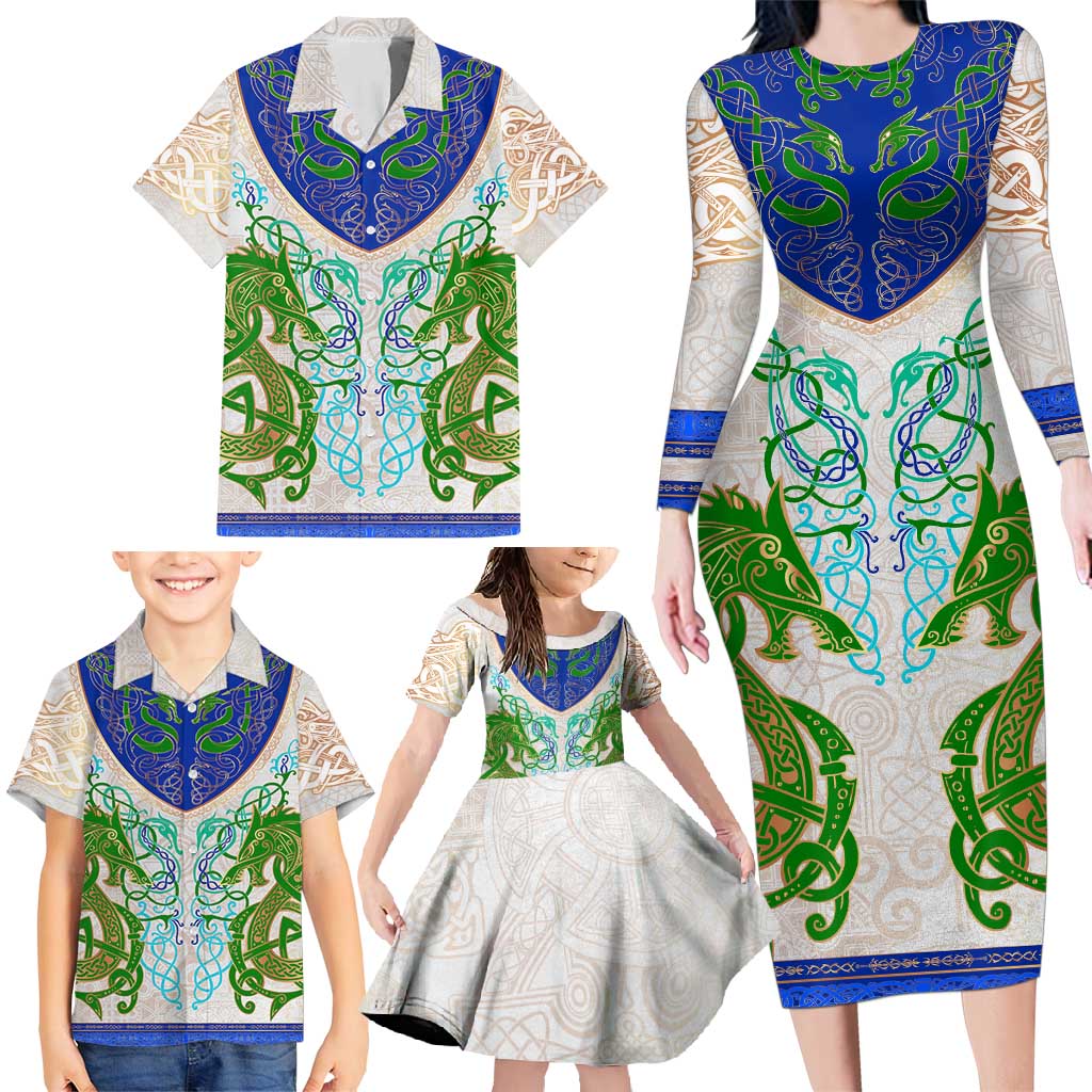 Dragon Celtic Knot Family Matching Long Sleeve Bodycon Dress and Hawaiian Shirt - Wonder Print Shop