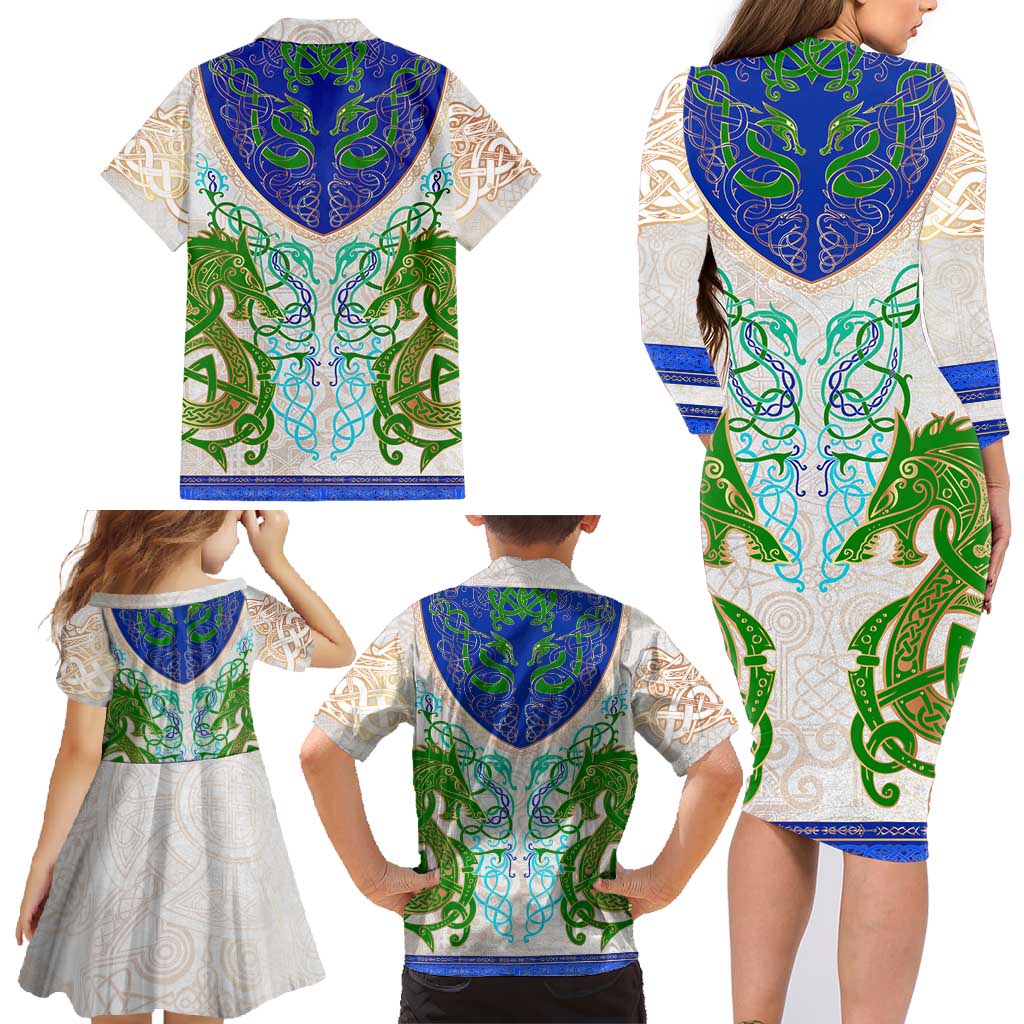 Dragon Celtic Knot Family Matching Long Sleeve Bodycon Dress and Hawaiian Shirt - Wonder Print Shop