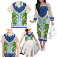 Dragon Celtic Knot Family Matching Off The Shoulder Long Sleeve Dress and Hawaiian Shirt - Wonder Print Shop