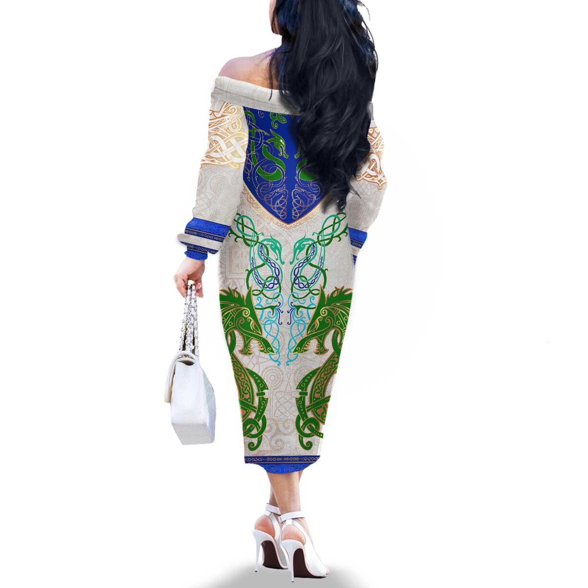 Dragon Celtic Knot Family Matching Off The Shoulder Long Sleeve Dress and Hawaiian Shirt - Wonder Print Shop