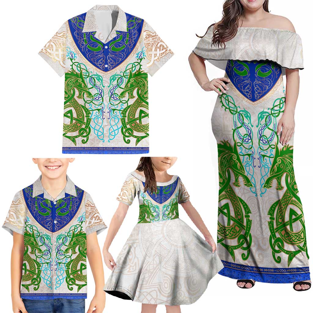 Dragon Celtic Knot Family Matching Off Shoulder Maxi Dress and Hawaiian Shirt - Wonder Print Shop
