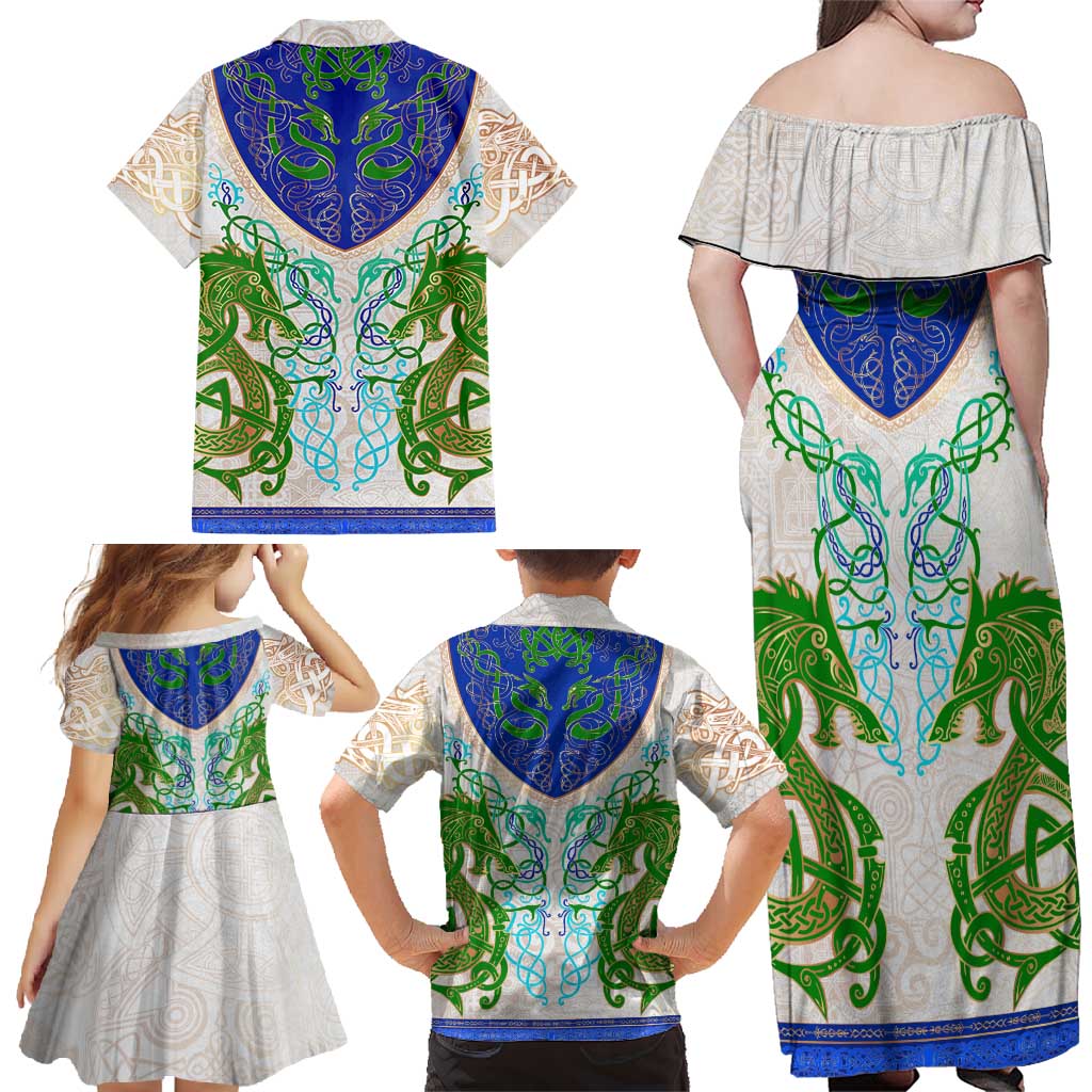 Dragon Celtic Knot Family Matching Off Shoulder Maxi Dress and Hawaiian Shirt - Wonder Print Shop