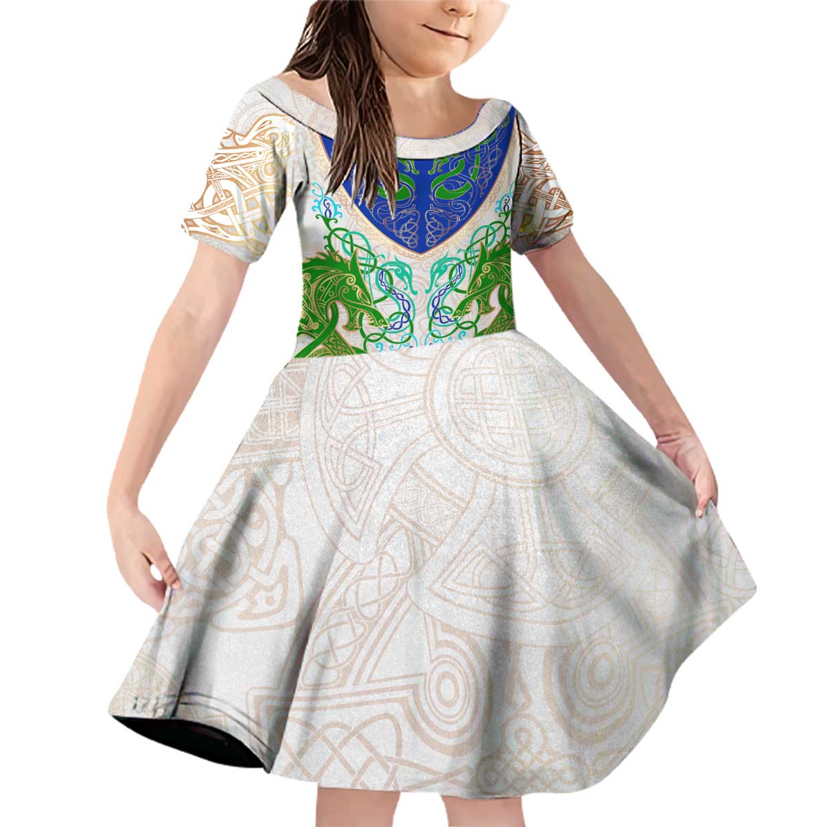 Dragon Celtic Knot Family Matching Off Shoulder Short Dress and Hawaiian Shirt - Wonder Print Shop