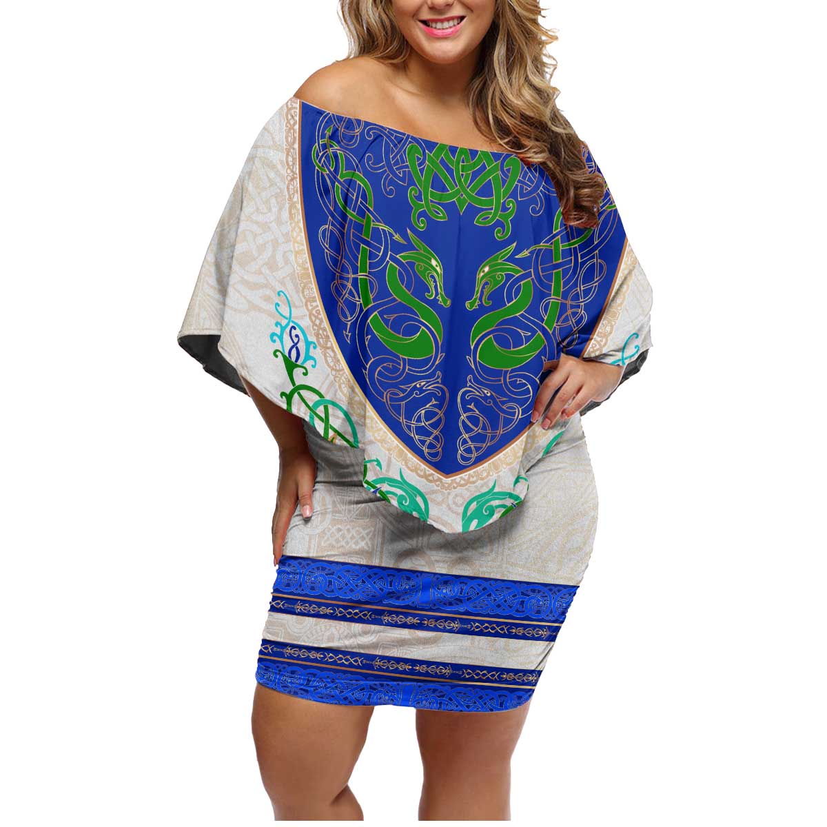Dragon Celtic Knot Family Matching Off Shoulder Short Dress and Hawaiian Shirt - Wonder Print Shop