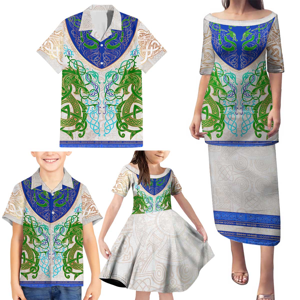 Dragon Celtic Knot Family Matching Puletasi and Hawaiian Shirt - Wonder Print Shop