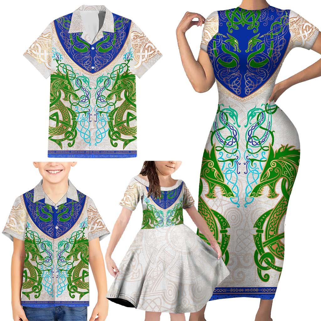 Dragon Celtic Knot Family Matching Short Sleeve Bodycon Dress and Hawaiian Shirt - Wonder Print Shop