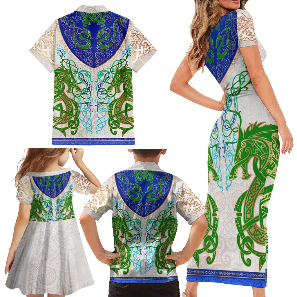 Dragon Celtic Knot Family Matching Short Sleeve Bodycon Dress and Hawaiian Shirt - Wonder Print Shop