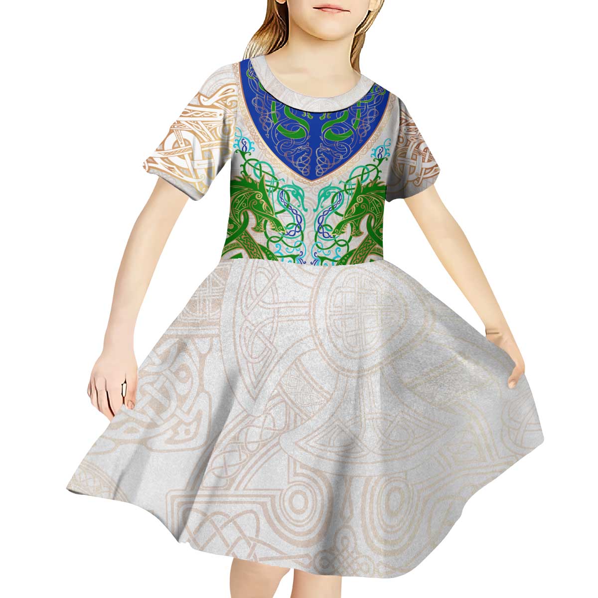 Dragon Celtic Knot Kid Short Sleeve Dress - Wonder Print Shop