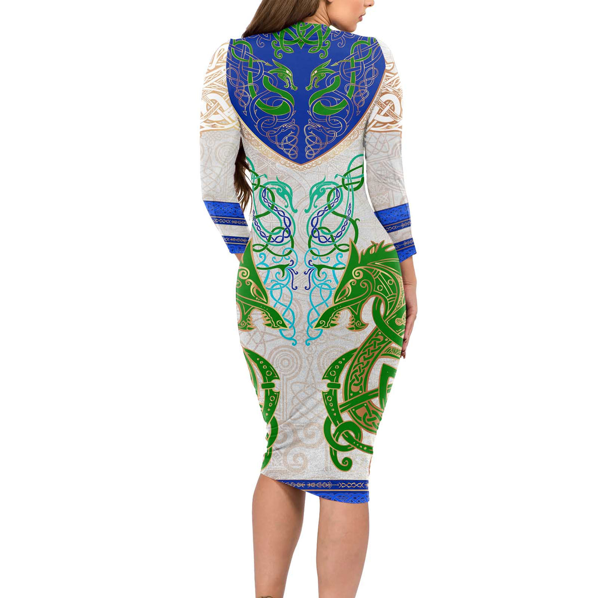 Dragon Celtic Knot Long Sleeve Bodycon Dress - Wonder Print Shop
