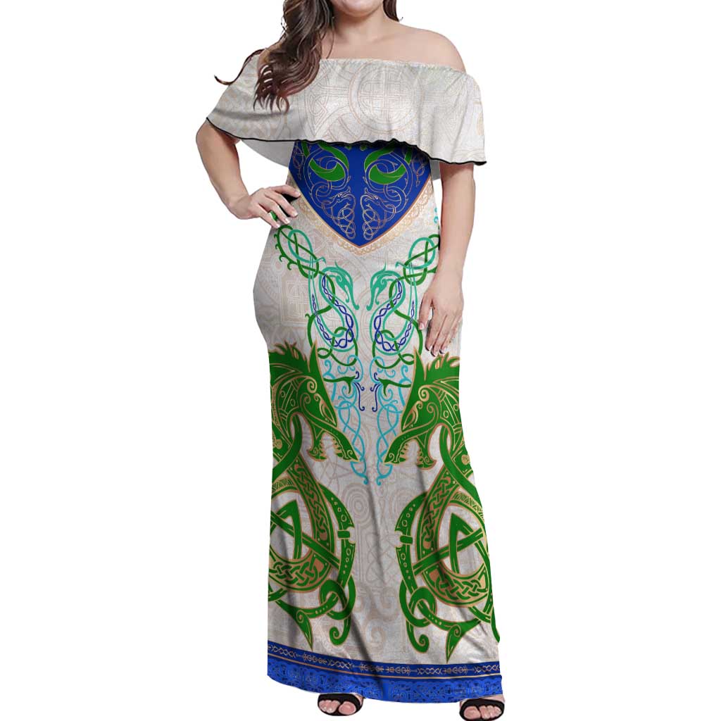 Dragon Celtic Knot Off Shoulder Maxi Dress - Wonder Print Shop