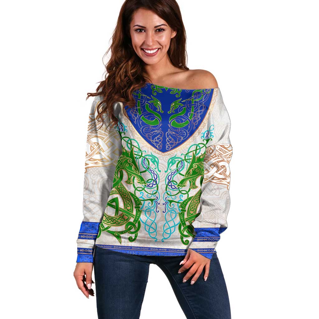 Dragon Celtic Knot Off Shoulder Sweater - Wonder Print Shop