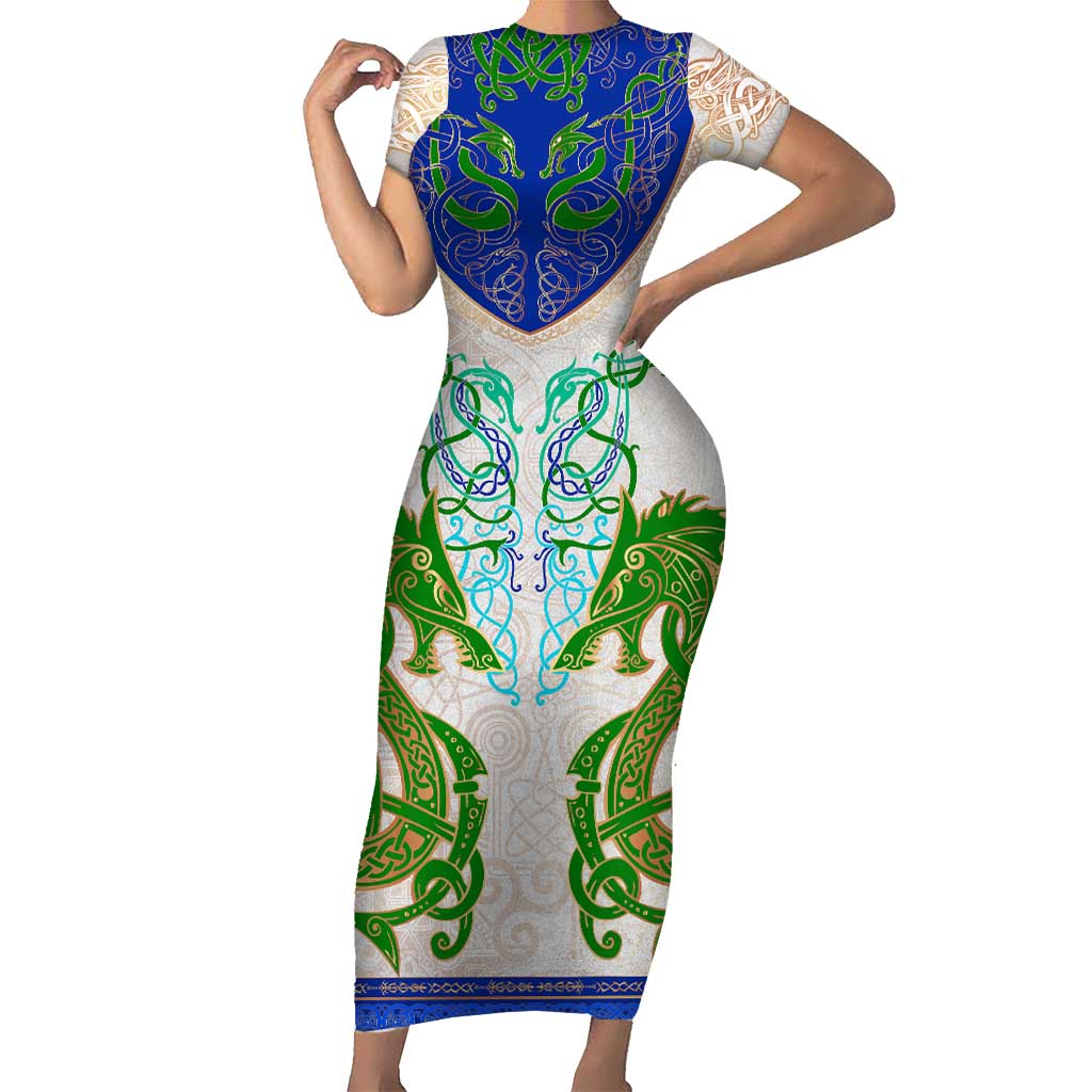 Dragon Celtic Knot Short Sleeve Bodycon Dress - Wonder Print Shop
